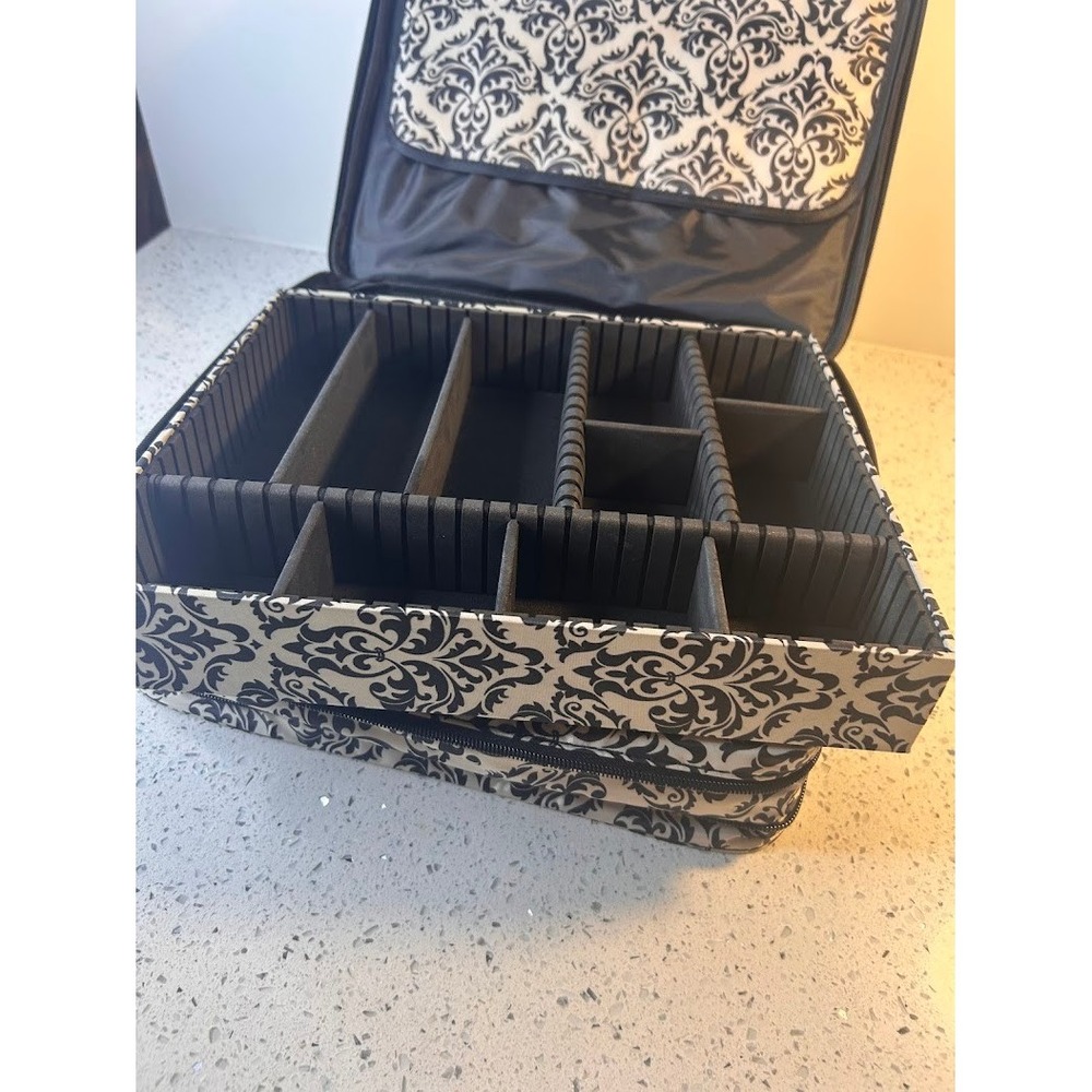 Joy Mangano Travel Jewelry Organizer Black White Damask Gold Hardware Case - Picture 7 of 10